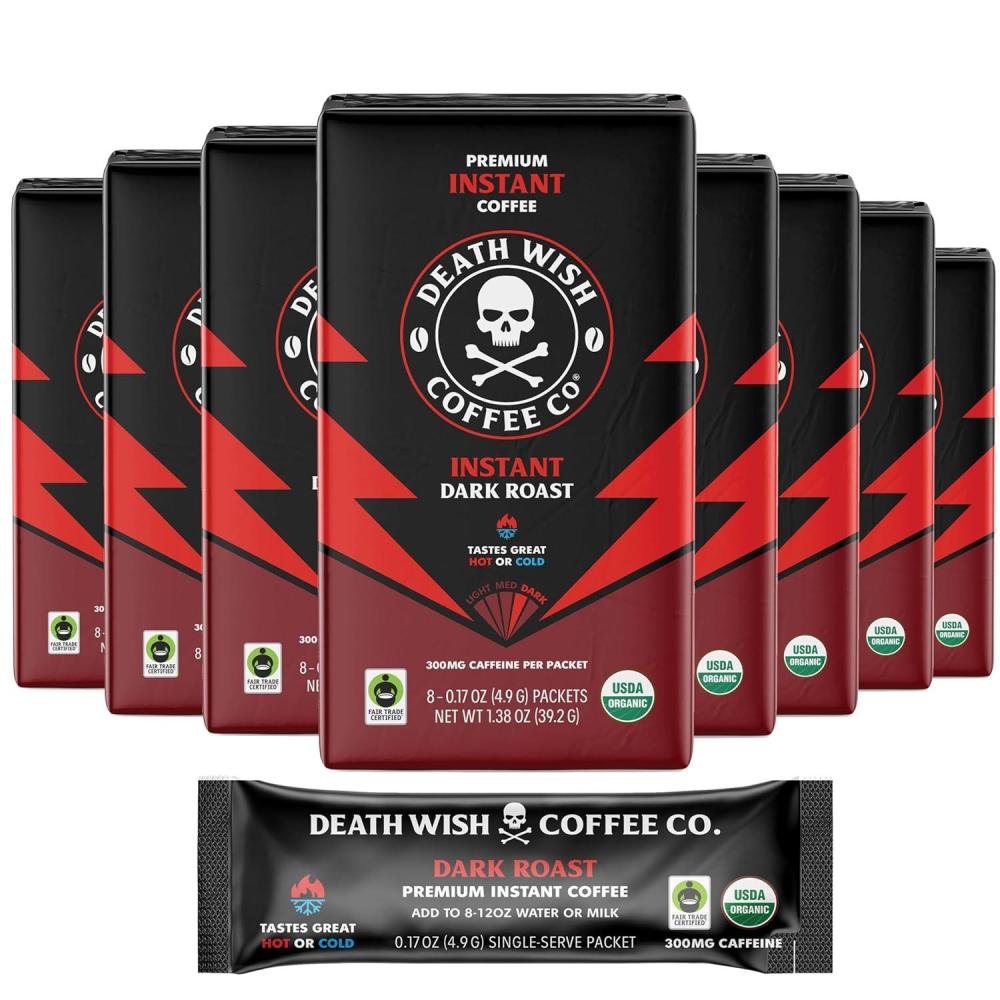 image:imageDeath Wish Coffee Instant Dark Roast Coffee Packets Bold amp Intense Blend of Arabica amp Robusta Beans USDA Organic 8 Count64 Count 8 per Pack