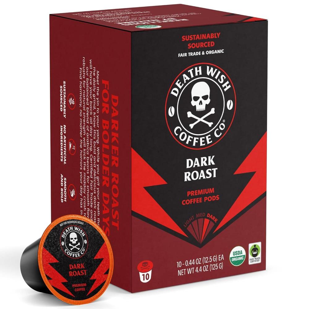 image:imageDeath Wish Coffee Organic and Fair Trade Light Roast Coffee Pods 50 CountDark Roast