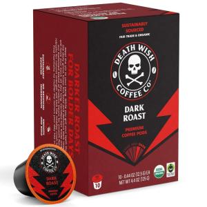 Death Wish Coffee, Organic and Fair Trade, Light Roast Coffee Pods (50 Count)(Dark Roast)