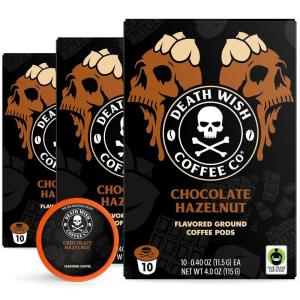 Death Wish Coffee, Organic and Fair Trade, Light Roast Coffee Pods (50 Count)(Hazelnut Cocoa)