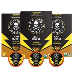Death Wish Coffee, Organic and Fair Trade, Light Roast Coffee Pods (50 Count)(Light Roast)