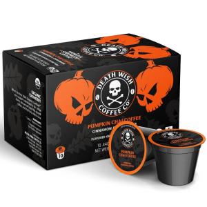 Death Wish Coffee, Organic and Fair Trade, Light Roast Coffee Pods (50 Count)(Pumpkin Chai)