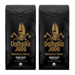Death Wish Coffee, Valhalla Java Dark Roast Grounds – Extra Kick of Caffeine – 5 Lb. – Bold & Intense Blend of Arabica Robusta – USDA Organic – Strong Coffee for Morning Boost(Valhalla Java)