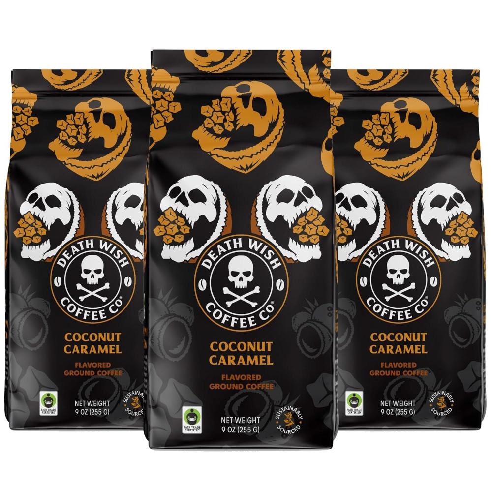 image:imageDeath Wish Coffee Power Surge Ground Coffee Naturally Higher Caffeinated Coffee Certified Fair Trade and Organic 16 ozCoconut Caramel