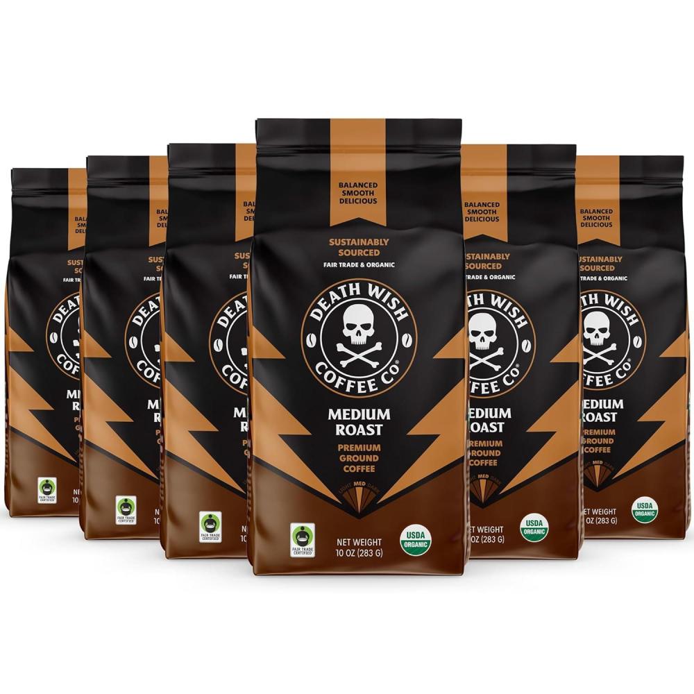 image:imageDeath Wish Coffee Power Surge Ground Coffee Naturally Higher Caffeinated Coffee Certified Fair Trade and Organic 16 ozMedium Roast