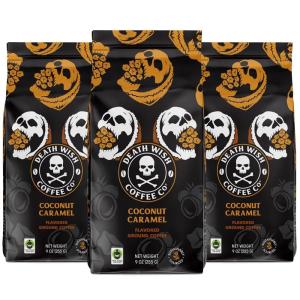 Death Wish Coffee, Power Surge Ground Coffee, Naturally Higher Caffeinated Coffee, Certified Fair Trade and Organic (16 oz)(Coconut Caramel)