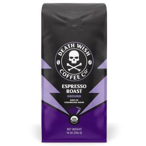 Death Wish Coffee, Power Surge Ground Coffee, Naturally Higher Caffeinated Coffee, Certified Fair Trade and Organic (16 oz)(Espresso Roast)