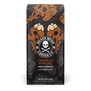 Death Wish Coffee, Power Surge Ground Coffee, Naturally Higher Caffeinated Coffee, Certified Fair Trade and Organic (16 oz)(Hazelnut Cocoa)