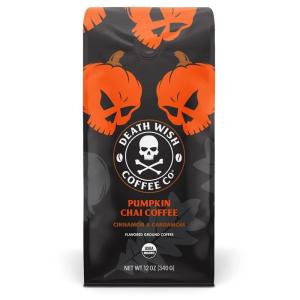Death Wish Coffee, Power Surge Ground Coffee, Naturally Higher Caffeinated Coffee, Certified Fair Trade and Organic (16 oz)(Pumpkin Chai)