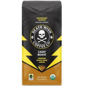 Death Wish Coffee, Power Surge Whole Bean Coffee, Naturally Higher Caffeinated Coffee, Certified Fair Trade and Organic (16 oz)(Light Roast)
