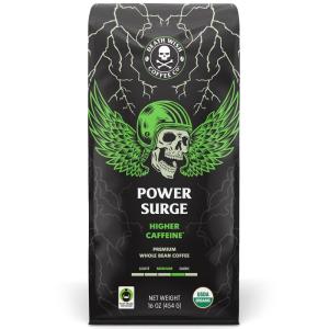 Death Wish Coffee, Power Surge Whole Bean Coffee, Naturally Higher Caffeinated Coffee, Certified Fair Trade and Organic (16 oz)(Power Surge)